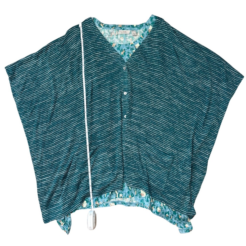 LOGO Lori Goldstein Layered Tunic Set Boho Lagenlook Asymmetrical Teal- S/M - Picture 5 of 10